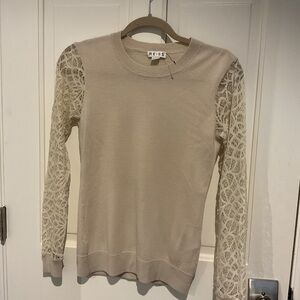 Reiss Beige Knit Top with Lace Long Sleeves